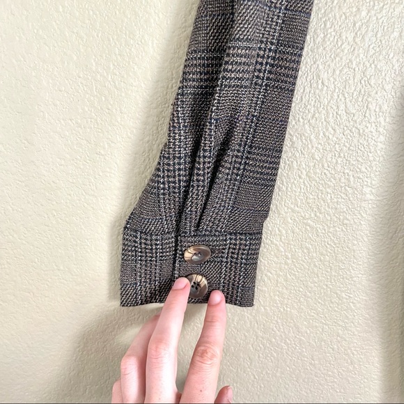 ELVI Dress Brown Micro Plaid Houndstooth Shirt Tunic Shacket Academia 8 - Picture 8 of 9